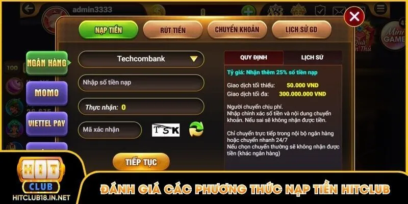 Đánh giá về các hình thức nạp tiền Hitclub